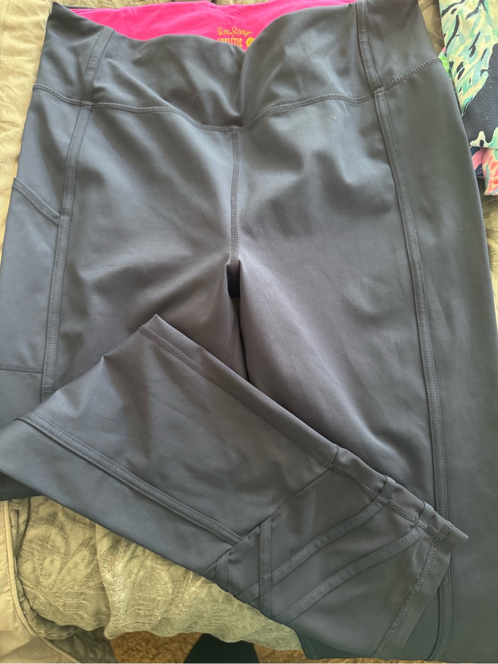 Lilly Pulitzer Black High-Waist Leggings with Pink Waistband